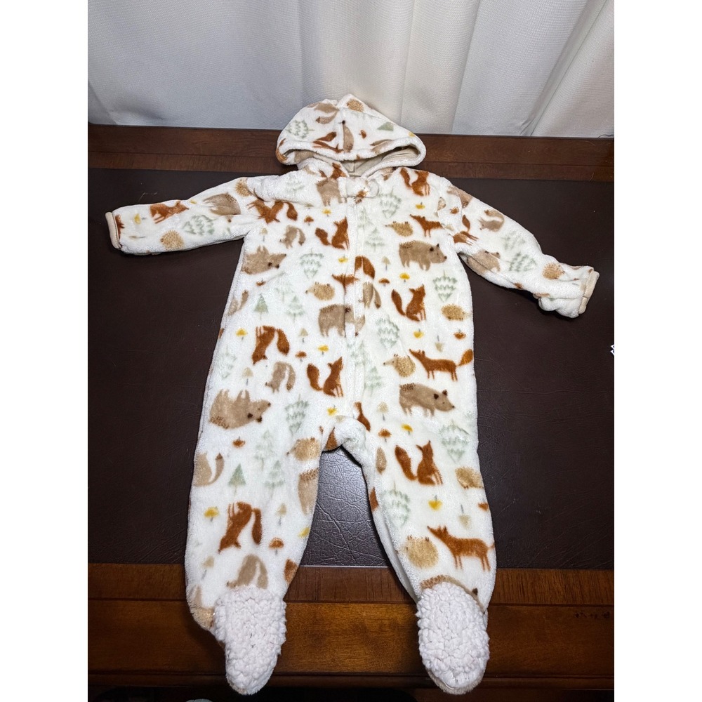 Chickpea Baby Woodland Animal Fleece Pram Suit Hooded Bunting 3-6M Cream Fox